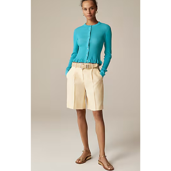 J Crew Ruffle Cardigan XS NWT White Sweater Gauze CJ433 J.Crew Ribbed - Picture 4 of 6